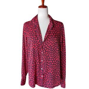 J.Crew Womens Red Heart Print Silk Blend Button Down Blouse Size 12 72214 SP 12